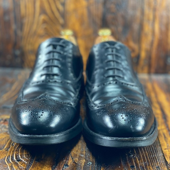 Herring Wingtip Black Leather Brogue Men Dress Shoes Size UK 9.5 / US 10.5 - Picture 5 of 10